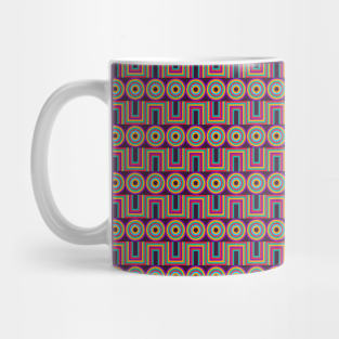 Multicolor geometric native south american indigenous pattern over a dark violet background Mug